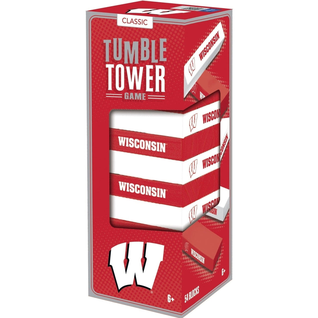 Wisconsin Badgers Tumble Tower Game 54 Wooden Blocks NCAA Team Challenge Image 1