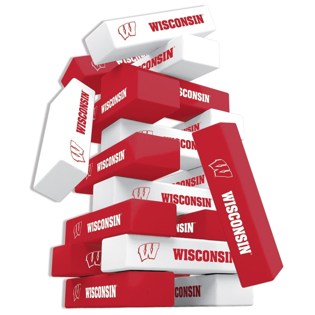 Wisconsin Badgers Tumble Tower Game 54 Wooden Blocks NCAA Team Challenge Image 2