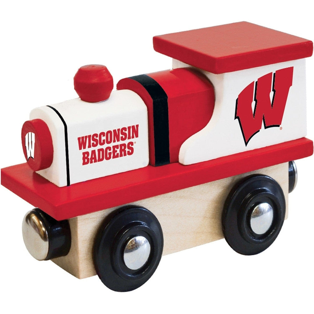 Wisconsin Badgers Wooden Toy Train Engine NCAA Team Colors Compatible Tracks Image 1