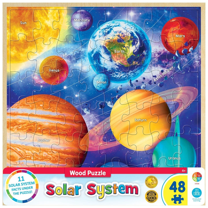 Wood Solar System Jigsaw Puzzle 48 Piece Fun Facts 11x11 Educational Toy Image 1