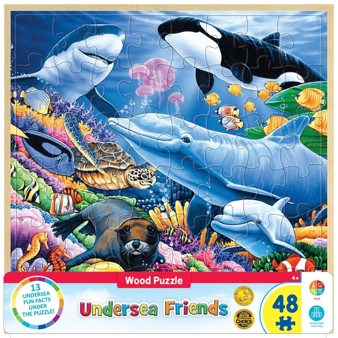 Undersea Friends 48 Piece Jigsaw Puzzle Wood Fun Facts 11x11 Explore Ocean Life Image 1