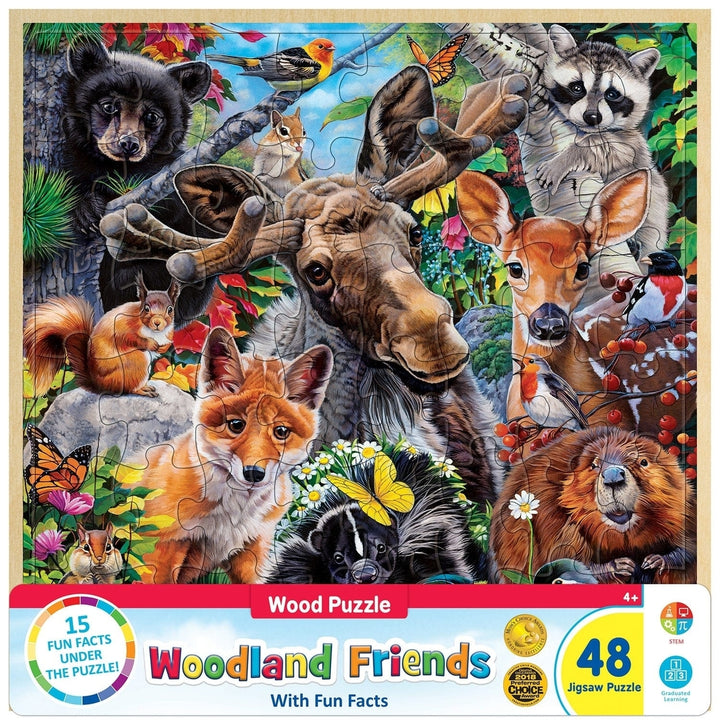 MasterPieces Woodland Friends 48 Piece Wood Jigsaw Puzzle 11x11 Fun Facts Image 1