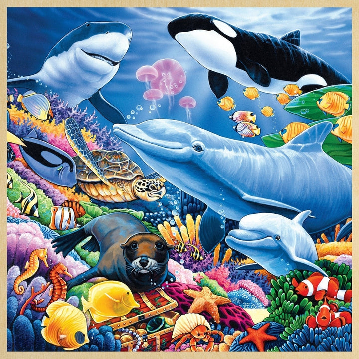 Undersea Friends 48 Piece Jigsaw Puzzle Wood Fun Facts 11x11 Explore Ocean Life Image 2