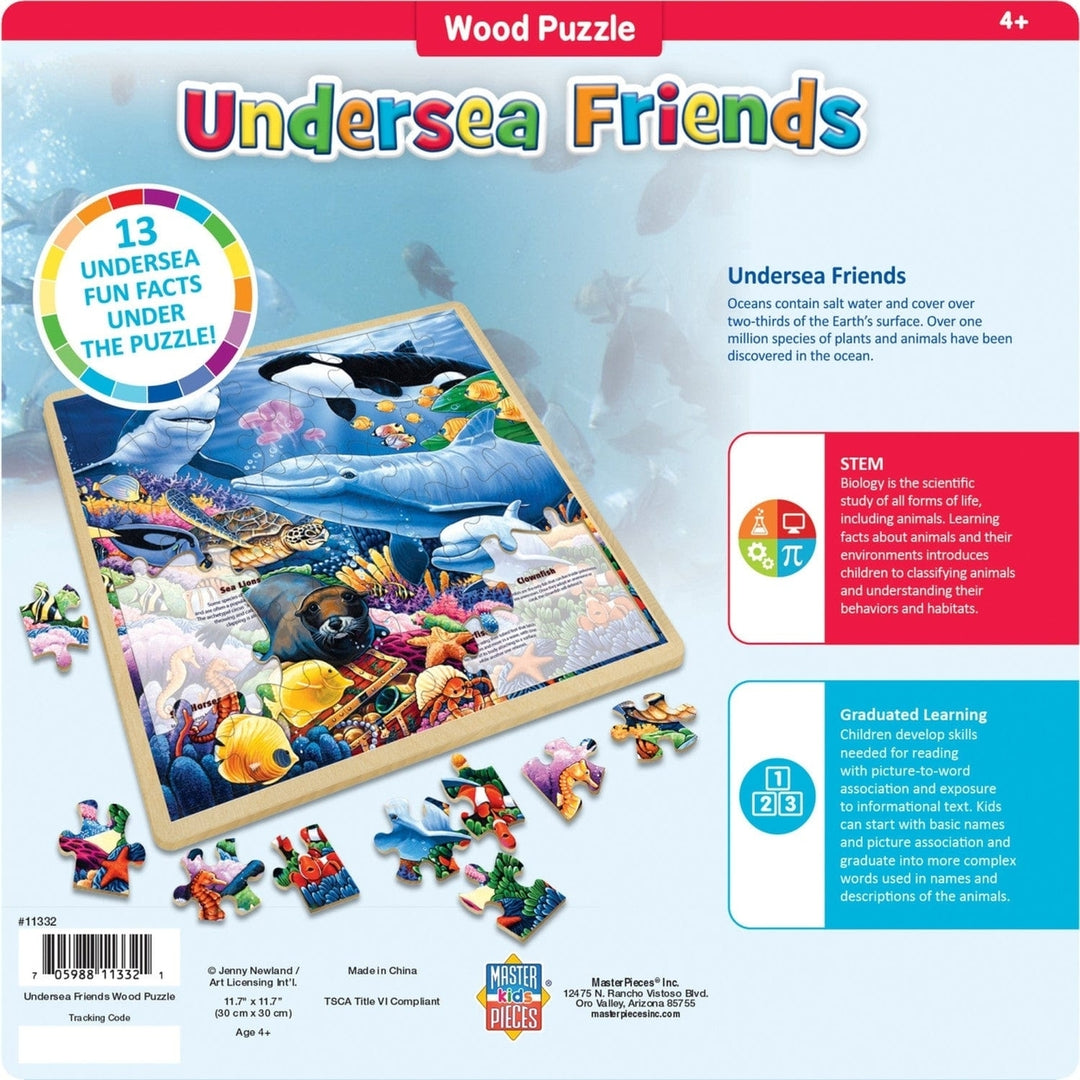 Undersea Friends 48 Piece Jigsaw Puzzle Wood Fun Facts 11x11 Explore Ocean Life Image 3