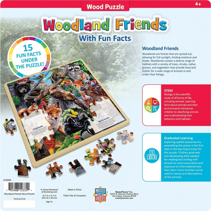 MasterPieces Woodland Friends 48 Piece Wood Jigsaw Puzzle 11x11 Fun Facts Image 3