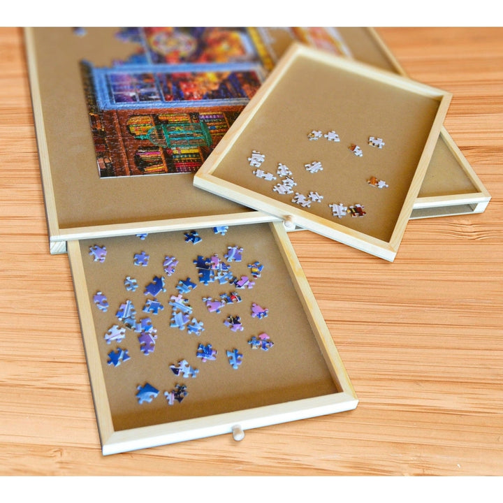 Wood Jigsaw Puzzle Table 27x35 Jumbo with Drawers and Translucent Cover Image 3