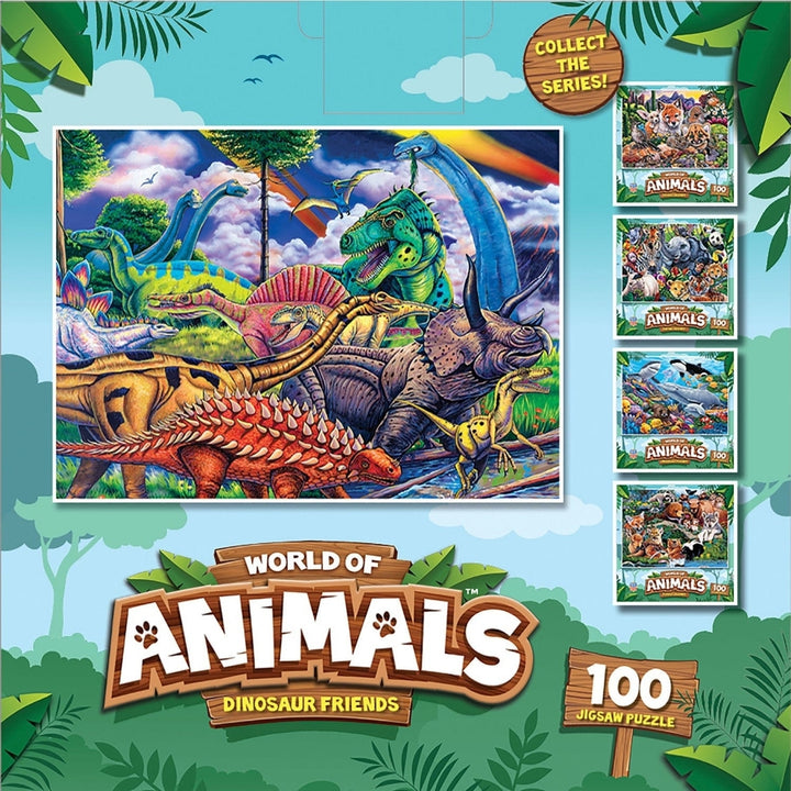 MasterPieces Dinosaur Friends 100 Piece Jigsaw Puzzle 15x11.5 Colorful Fun Image 3