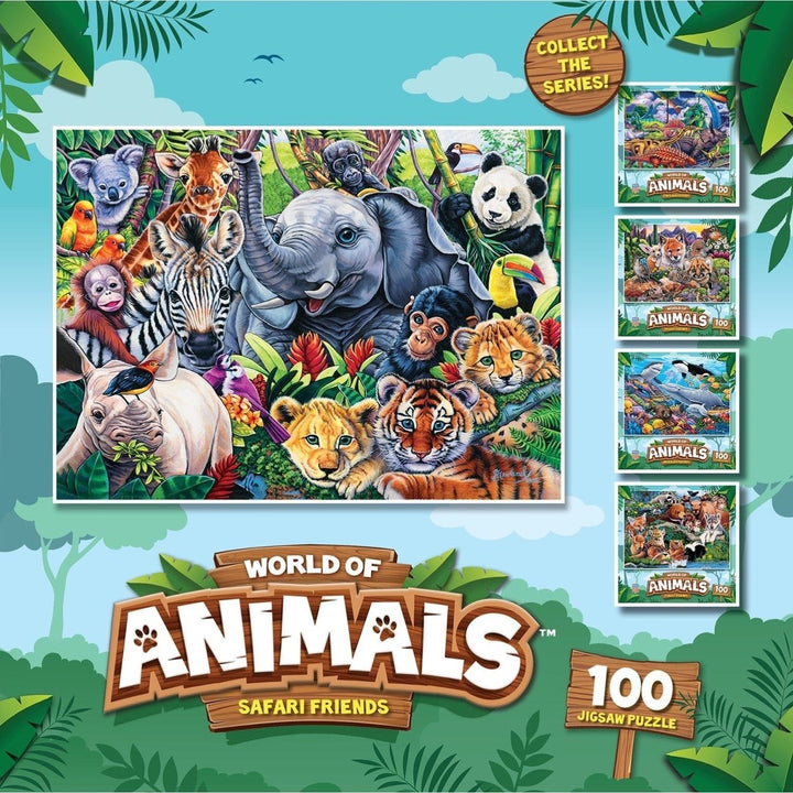 MasterPieces Safari Friends 100 Piece Jigsaw Puzzle 15x11.5 Animal Theme Image 3