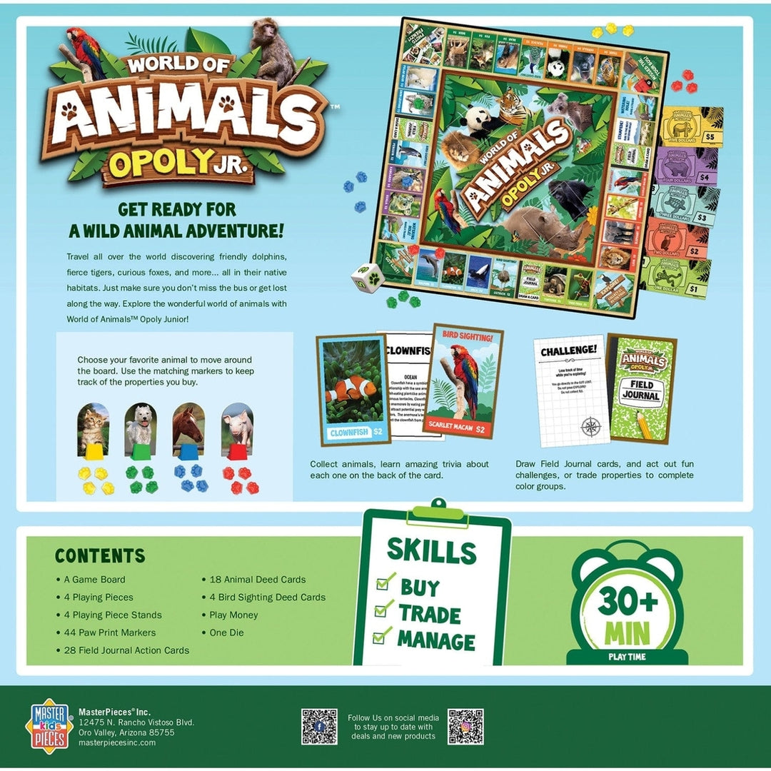 World of Animals Opoly Junior Board Game Family Fun Educational Animal Game Image 3