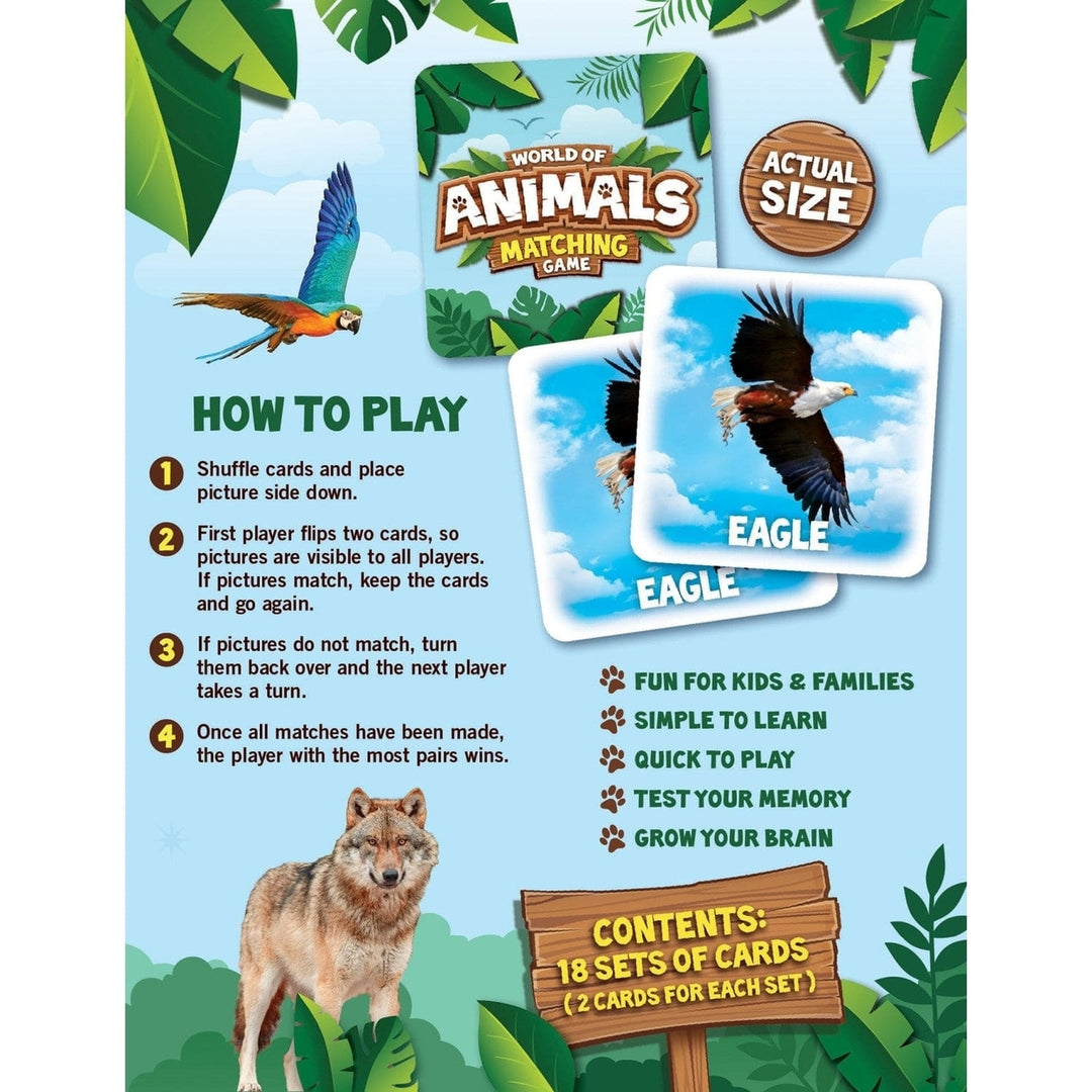 World of Animals Matching Game 36 Cards Family Fun Ages 3 and Up Educational Game Image 3