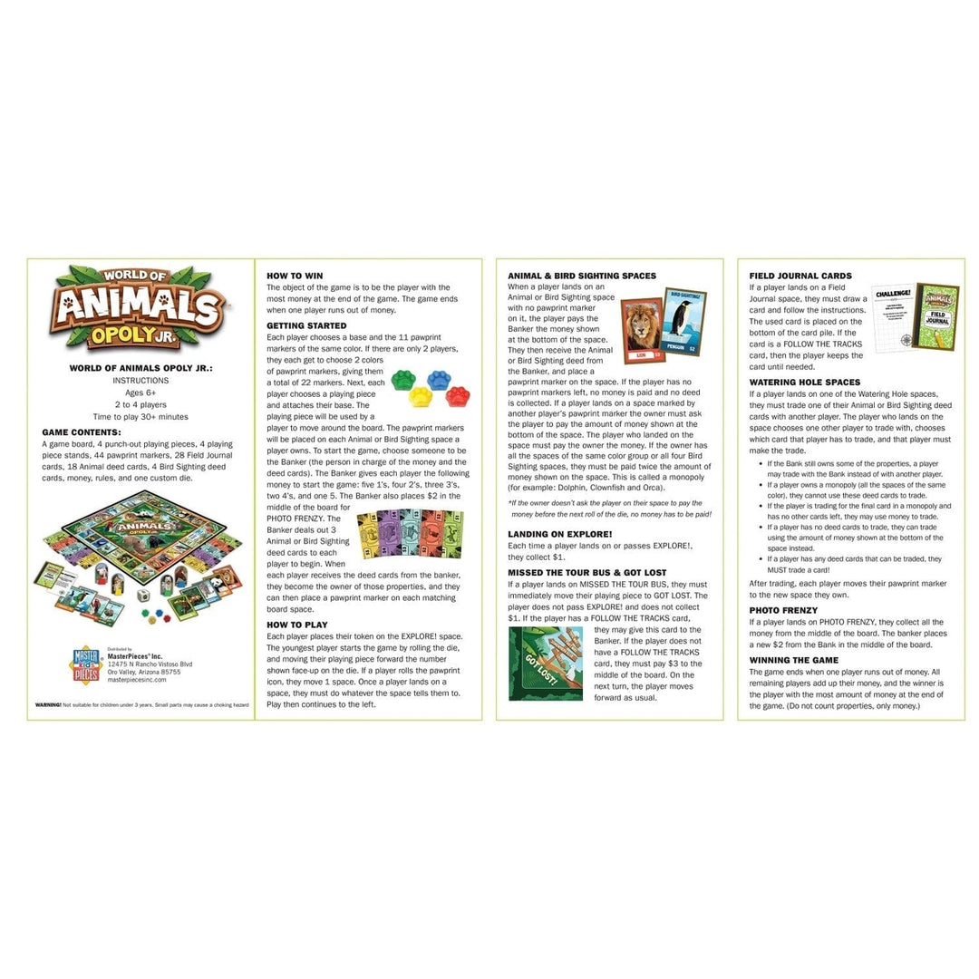 World of Animals Opoly Junior Board Game Family Fun Educational Animal Game Image 4