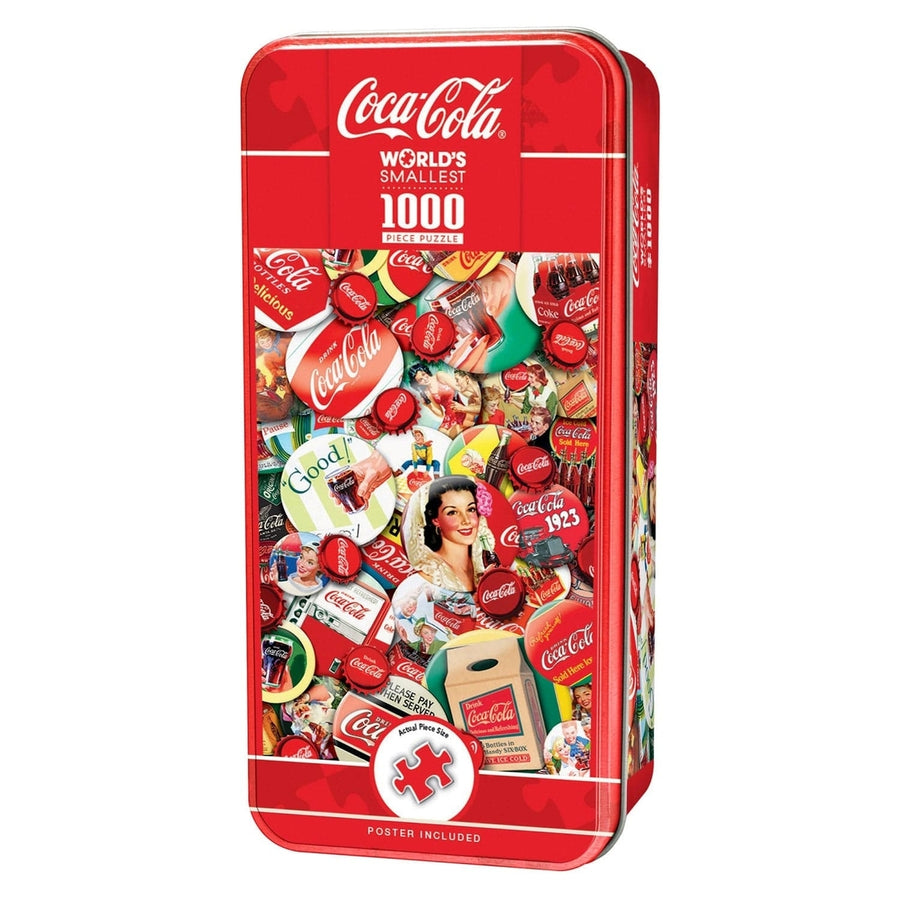 Coca-Cola 1000 Piece Jigsaw Puzzle Worlds Smallest in Collectible Tin Box Image 1