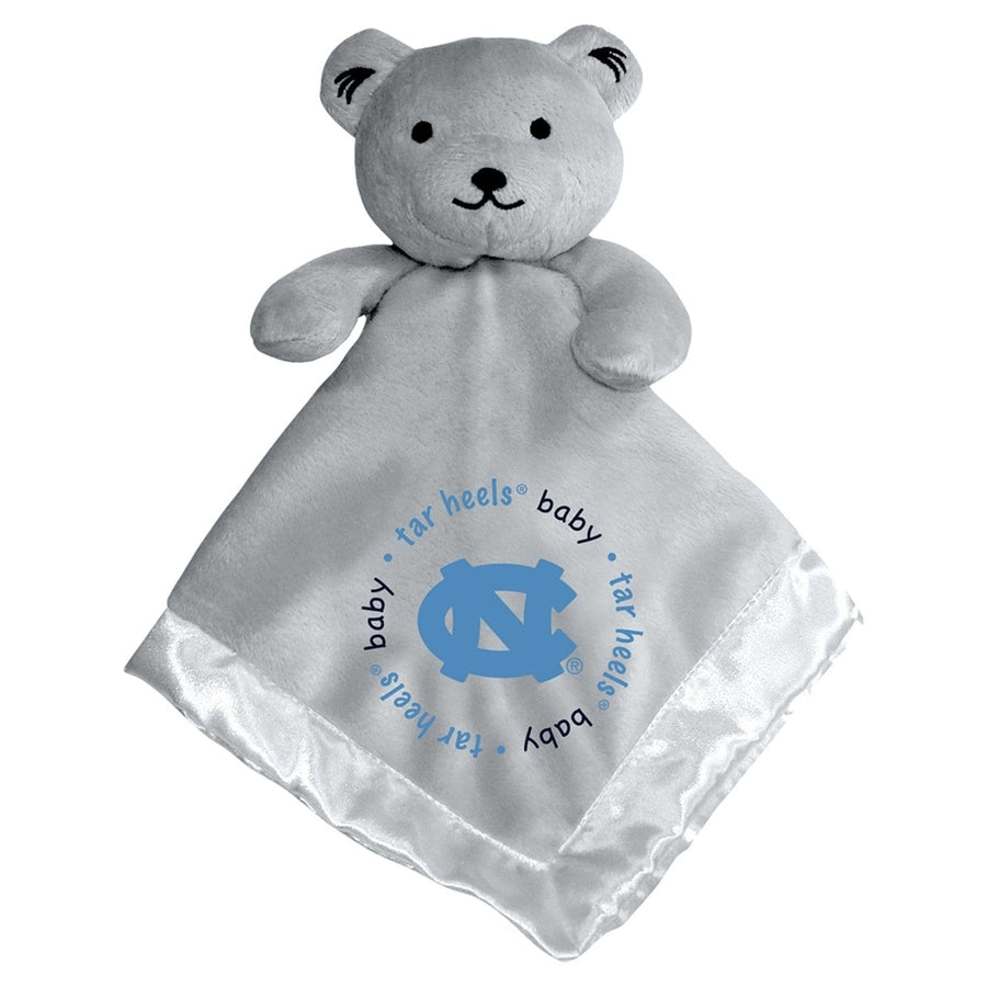 UNC Tar Heels Security Bear Gray Plush 14x14 Soft Satin Lined Baby Buddy Image 1