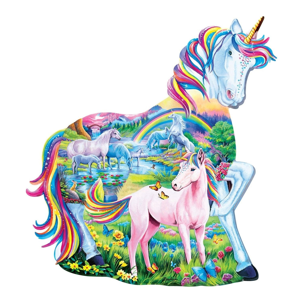 MasterPieces Unicorn Family 100 Piece Shaped Kids Jigsaw Puzzle Rainbow Design Image 2