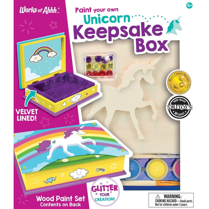 Unicorn Keepsake Box Wood Craft Paint Kit with Gems Stickers Glitter Guide Image 1