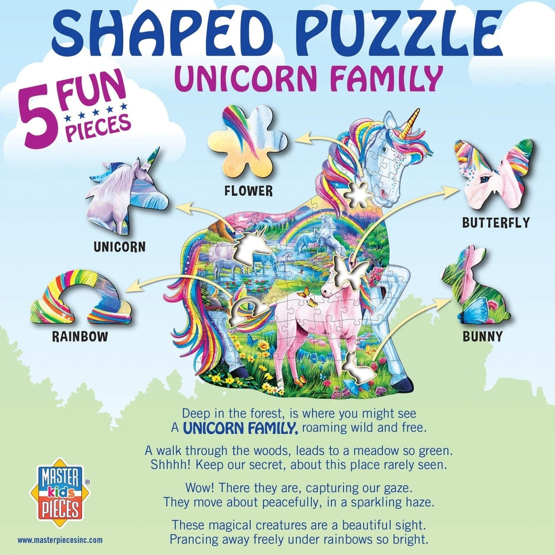 MasterPieces Unicorn Family 100 Piece Shaped Kids Jigsaw Puzzle Rainbow Design Image 3