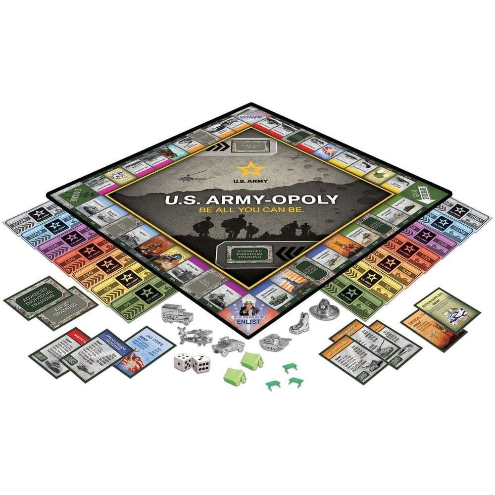 US Army Opoly Board Game Military Tanks Collectible Tokens Ages 8+ 2-6 Players Image 2