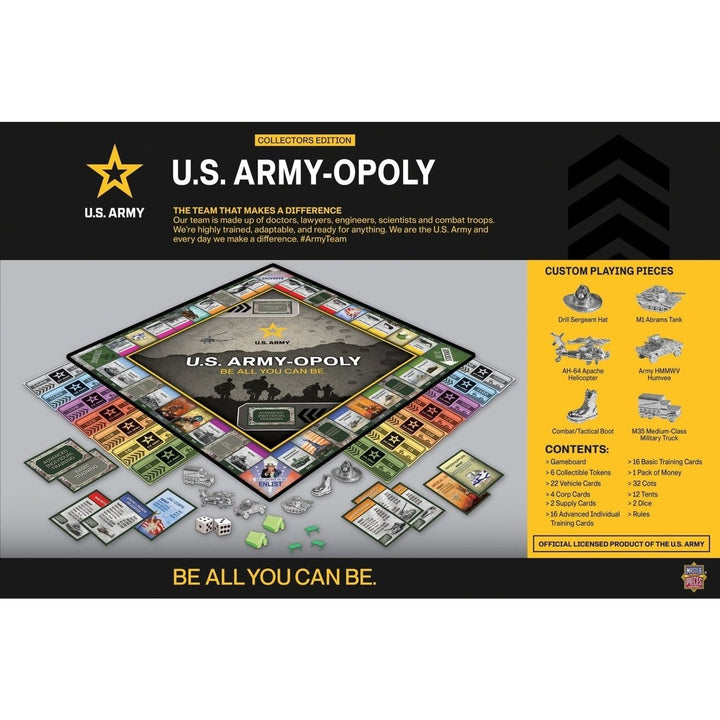 US Army Opoly Board Game Military Tanks Collectible Tokens Ages 8+ 2-6 Players Image 3