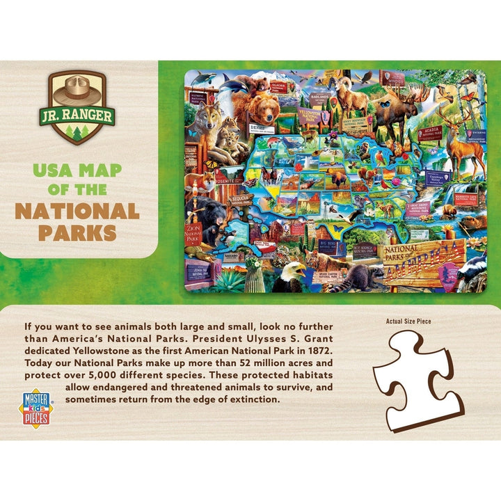 National Parks 100 Piece Jigsaw Puzzle USA Map Wildlife Animals for Kids 19x14 Image 3