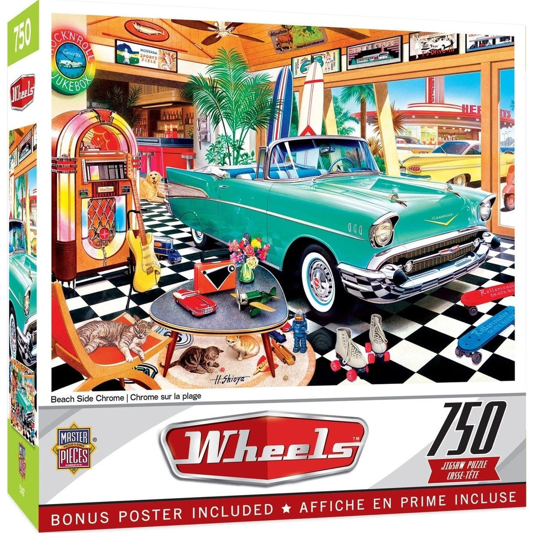 Beach Side Chrome 750 Piece Jigsaw Puzzle Classic Car 50s Diner Nostalgia Image 1