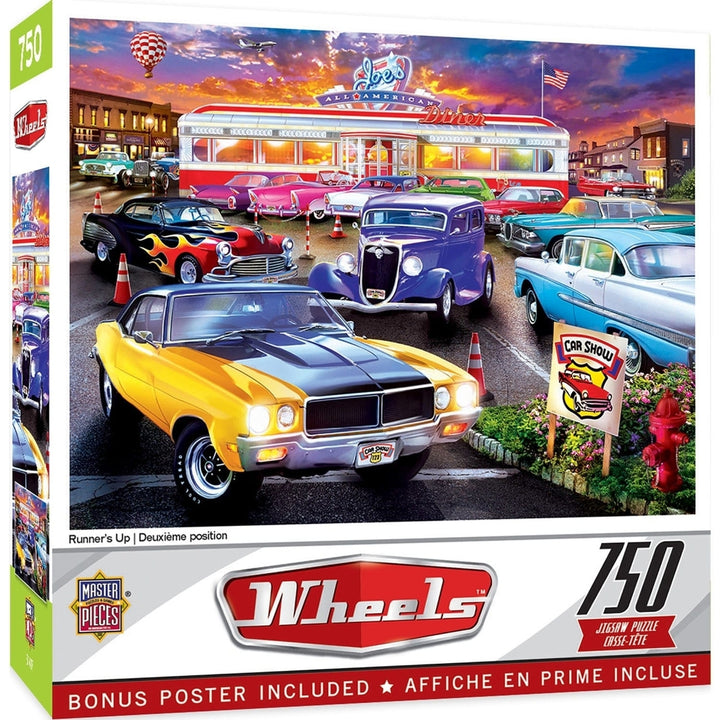 MasterPieces Wheels 750 Piece Jigsaw Puzzle 18x24 Classic Car Show Vintage Image 1