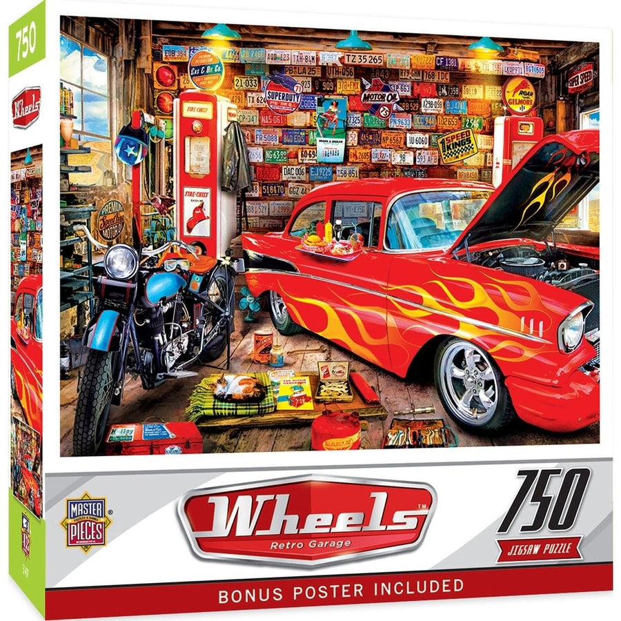 MasterPieces Retro Garage 750 Piece Jigsaw Puzzle Vintage Cars Tools 18x24 inch Image 1