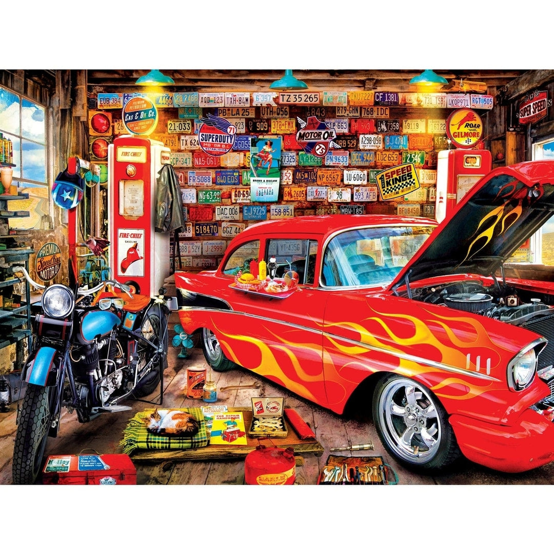 MasterPieces Retro Garage 750 Piece Jigsaw Puzzle Vintage Cars Tools 18x24 inch Image 2