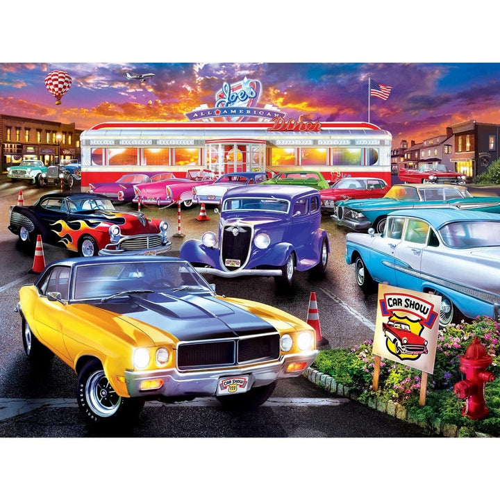 MasterPieces Wheels 750 Piece Jigsaw Puzzle 18x24 Classic Car Show Vintage Image 2