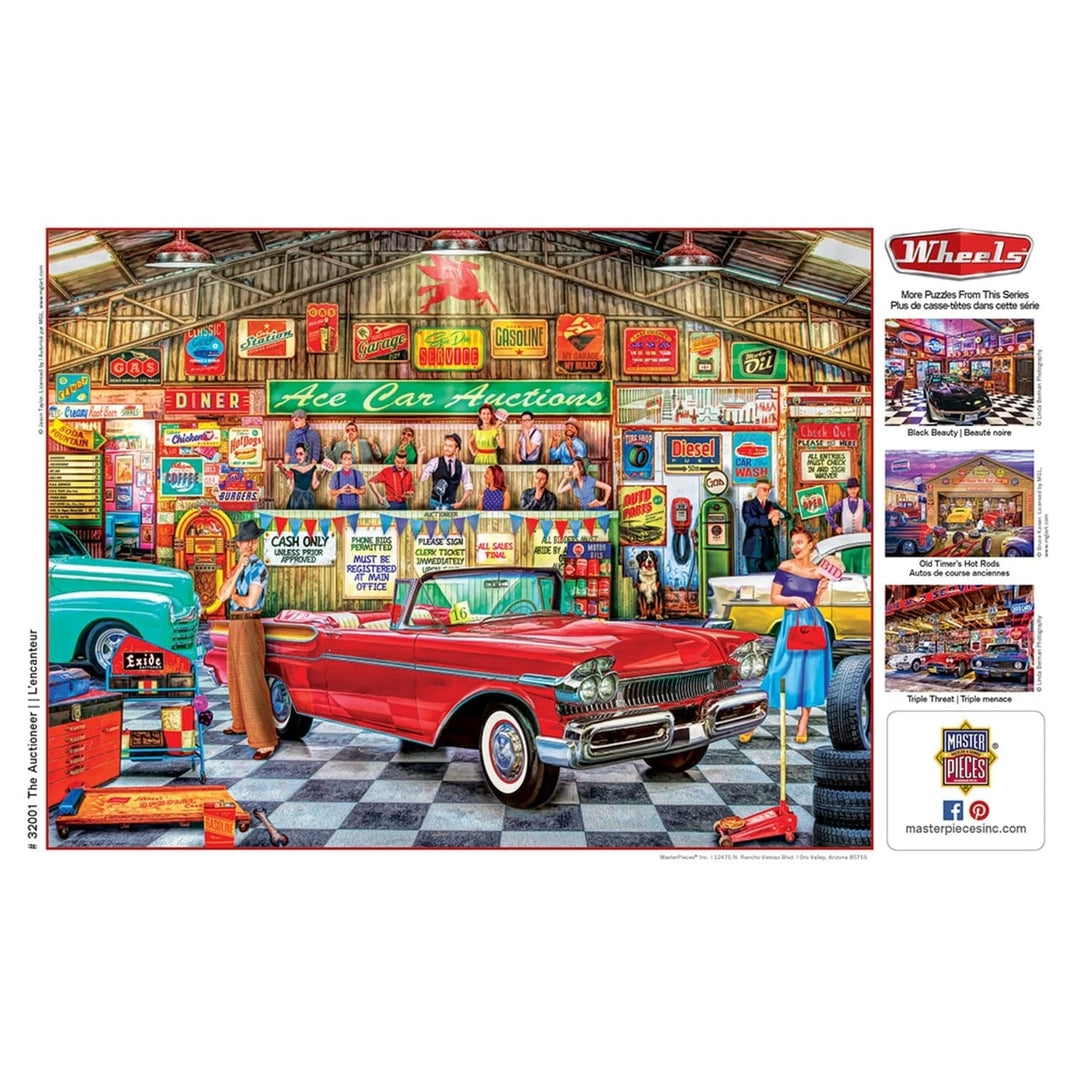 MasterPieces Wheels 750 Piece Jigsaw Puzzle Classic Car Auction 18x24 inch Recycled Image 4