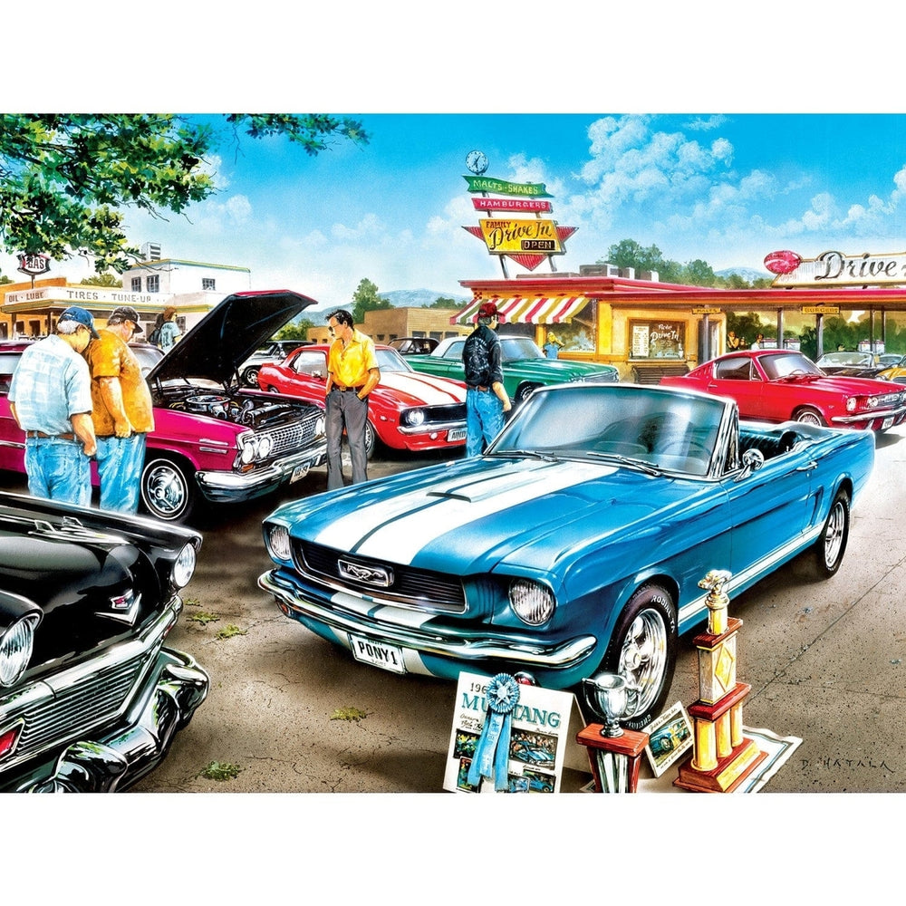 Top Prize 750 Piece Jigsaw Puzzle Classic Car Show Blue Ford Mustang Convertible Image 2