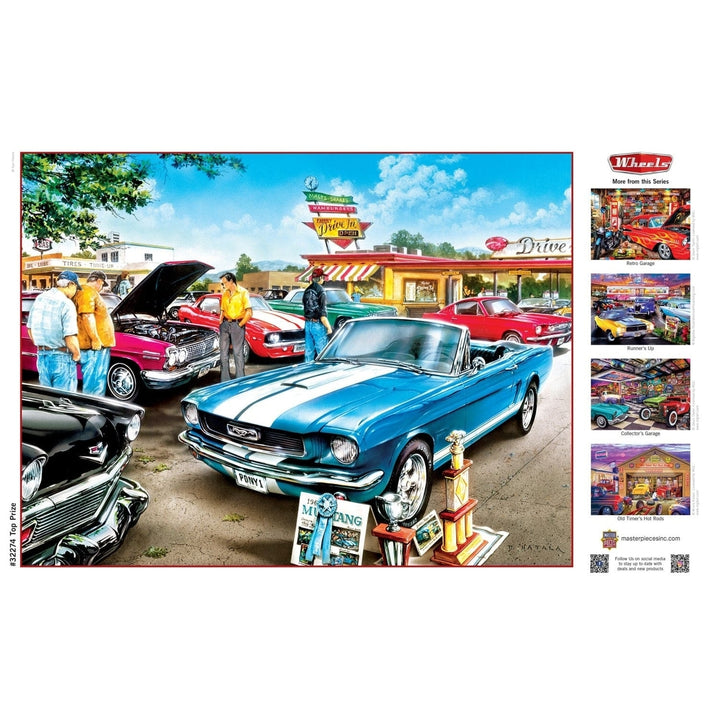 Top Prize 750 Piece Jigsaw Puzzle Classic Car Show Blue Ford Mustang Convertible Image 4