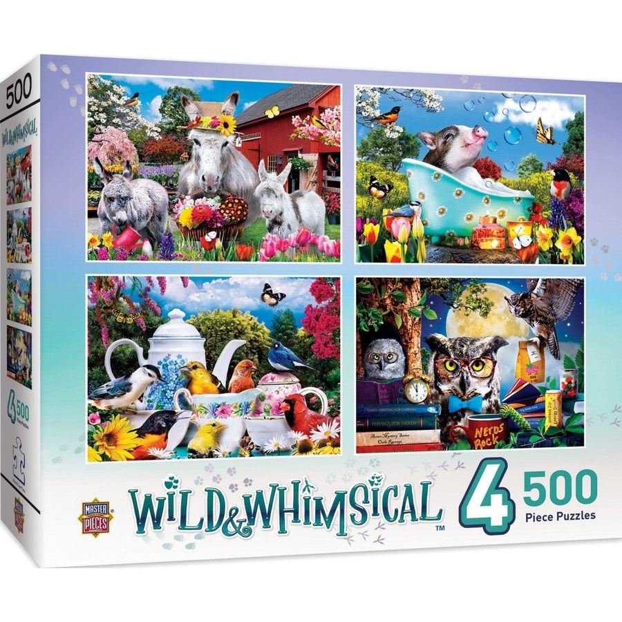 MasterPieces Wild and Whimsical 4 Pack 500 Piece Animal Jigsaw Puzzles Image 1