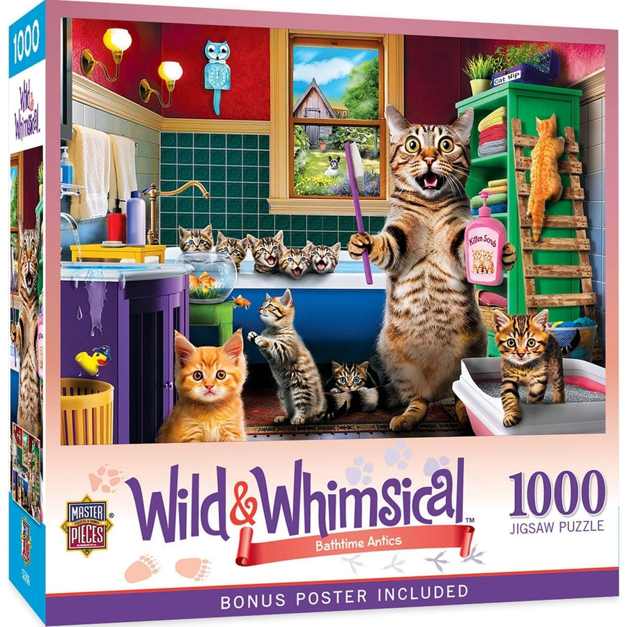 Wild and Whimsical Bathtime Antics 1000 Piece Jigsaw Puzzle Cat Theme Colorful Image 1