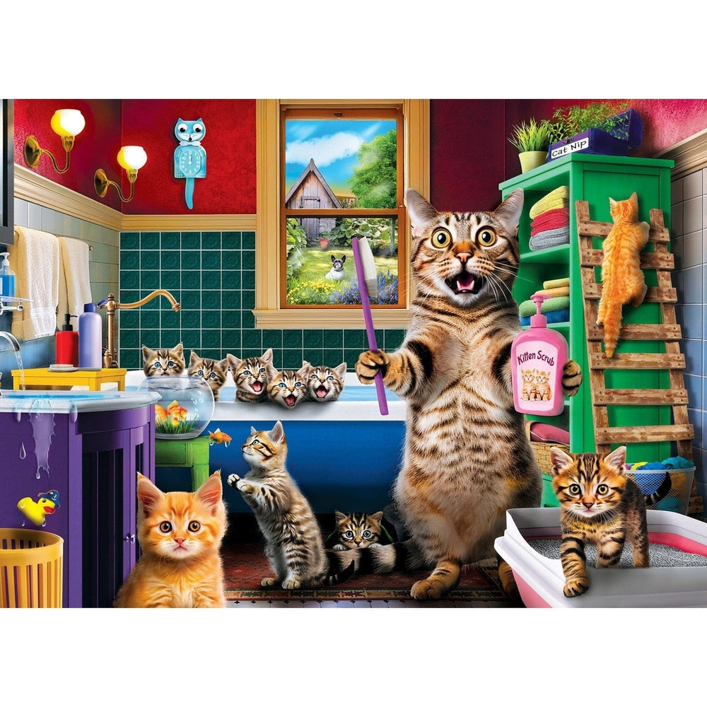 Wild and Whimsical Bathtime Antics 1000 Piece Jigsaw Puzzle Cat Theme Colorful Image 2