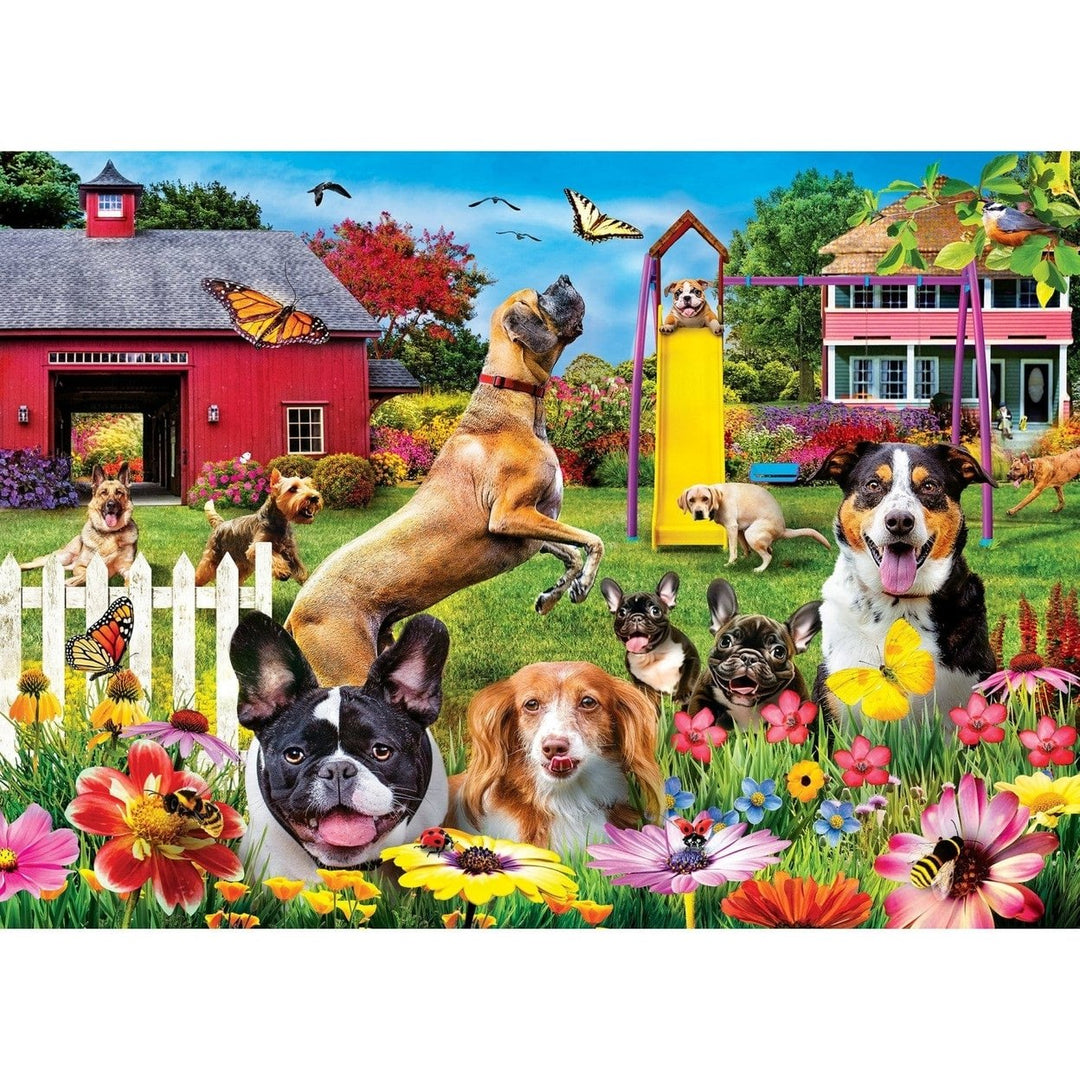 Wild and Whimsical Dog Gone Good Day 1000 Piece Jigsaw Puzzle Farm Dogs Playtime Image 2