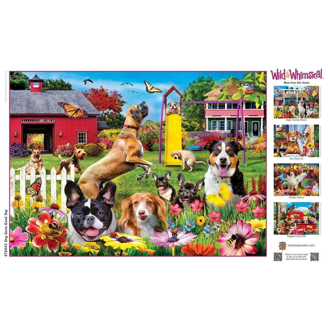 Wild and Whimsical Dog Gone Good Day 1000 Piece Jigsaw Puzzle Farm Dogs Playtime Image 4