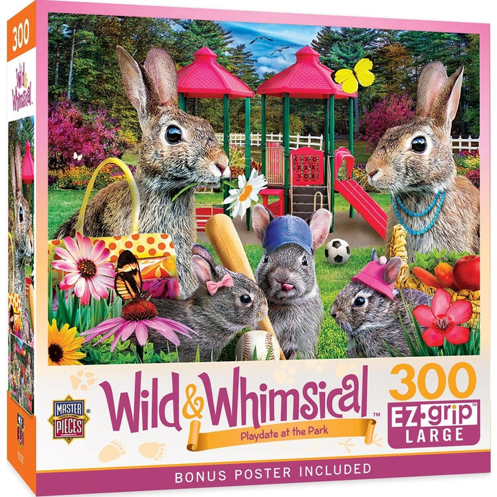 Wild and Whimsical 300 Piece EZ Grip Jigsaw Puzzle Playdate at the Park Bunny Theme Image 1