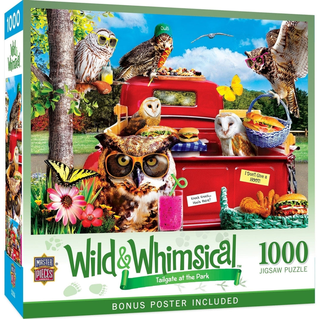 Wild and Whimsical Tailgate at the Park 1000 Piece Jigsaw Puzzle Owls Picnic Image 1