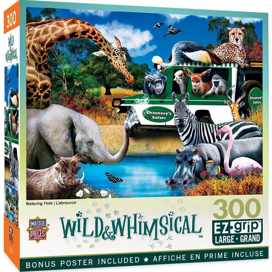 MasterPieces 300 Piece EZ Grip Jigsaw Puzzle Wild and Whimsical Watering Hole 18x24 Image 1