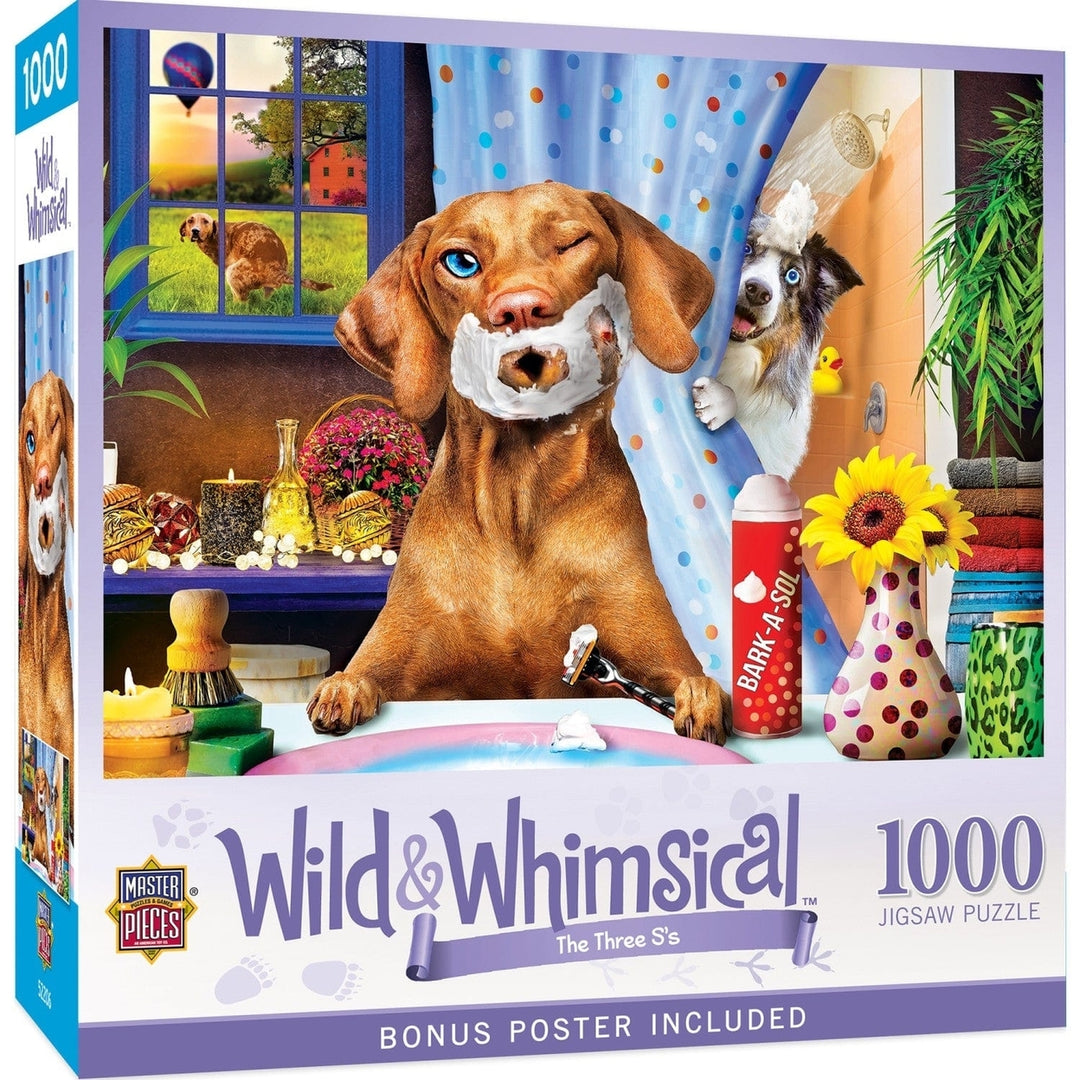 Wild and Whimsical 1000 Piece Jigsaw Puzzle The Three Ss Dog Morning Rituals Image 1