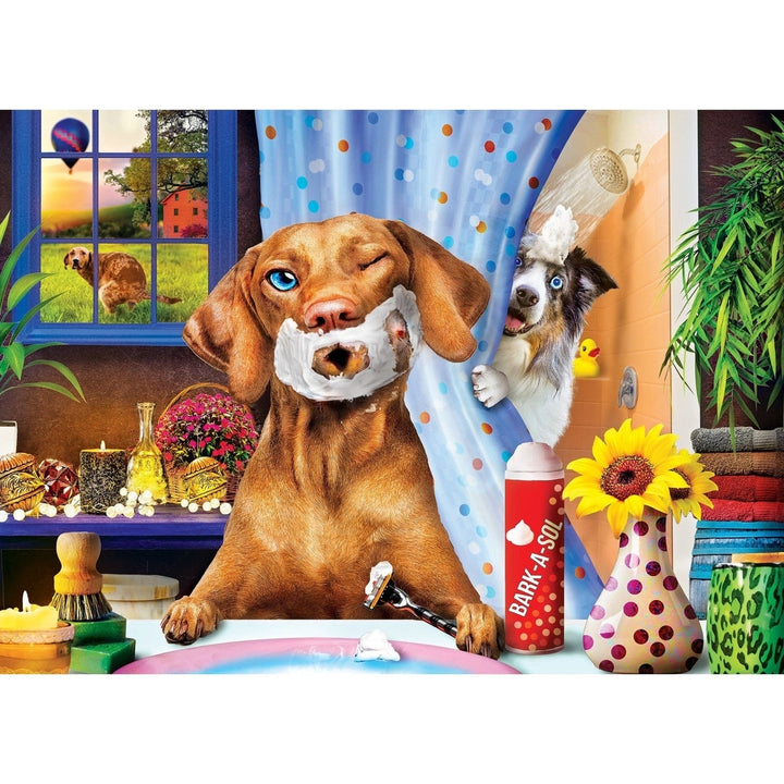 Wild and Whimsical 1000 Piece Jigsaw Puzzle The Three Ss Dog Morning Rituals Image 2