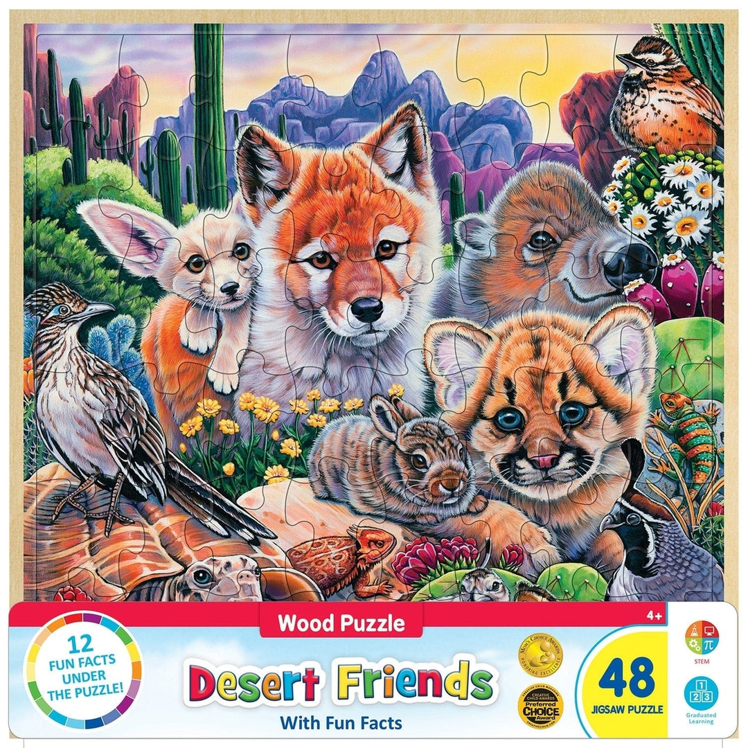 Wood Fun Facts Desert Friends 48 Piece Jigsaw Puzzle Educational Fun for Kids Image 1