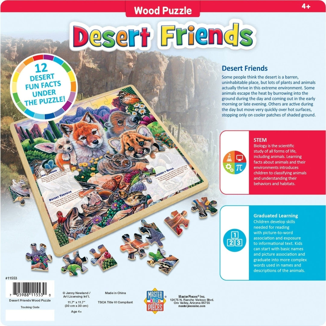 Wood Fun Facts Desert Friends 48 Piece Jigsaw Puzzle Educational Fun for Kids Image 3