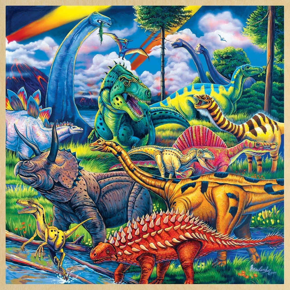 Dinosaur Friends Wood Jigsaw Puzzle 48 Pc 11x11 Fun Facts Learning Toy Image 2