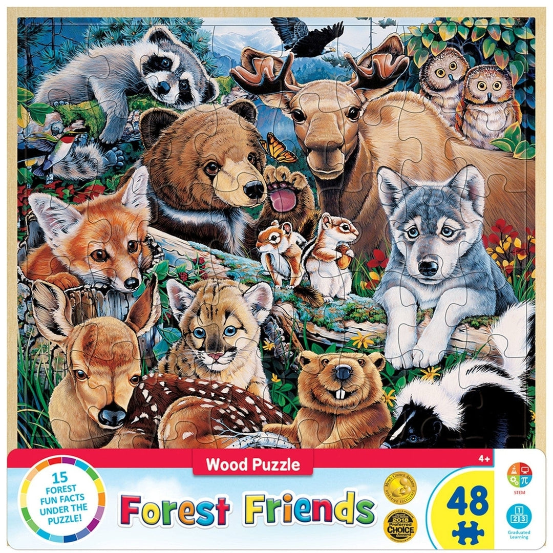 MasterPieces Forest Friends 48 Piece Wood Jigsaw Puzzle Fun Facts 11x11 Image 1