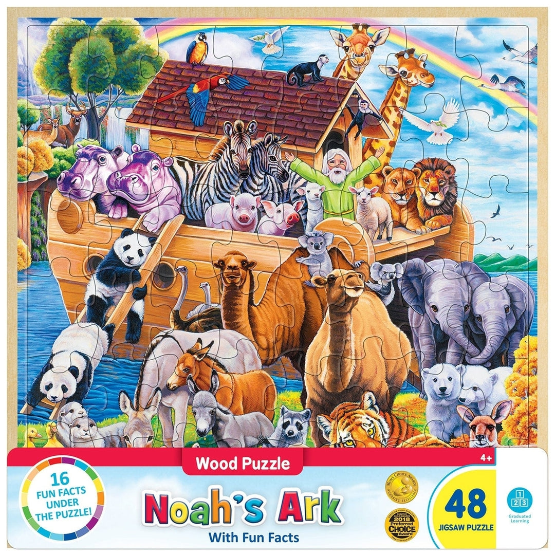 MasterPieces Noahs Ark 48 Piece Wood Jigsaw Puzzle 11x11 Fun Facts Learning Image 1