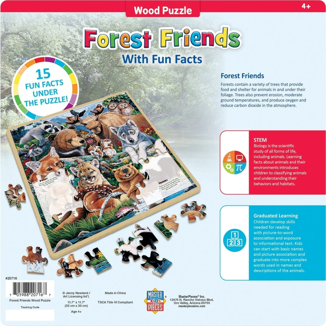 MasterPieces Forest Friends 48 Piece Wood Jigsaw Puzzle Fun Facts 11x11 Image 3