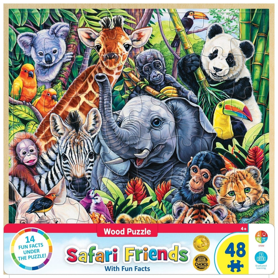 Safari Friends 48 Piece Jigsaw Puzzle Wood Fun Facts Animal Learning 11x11 Image 1