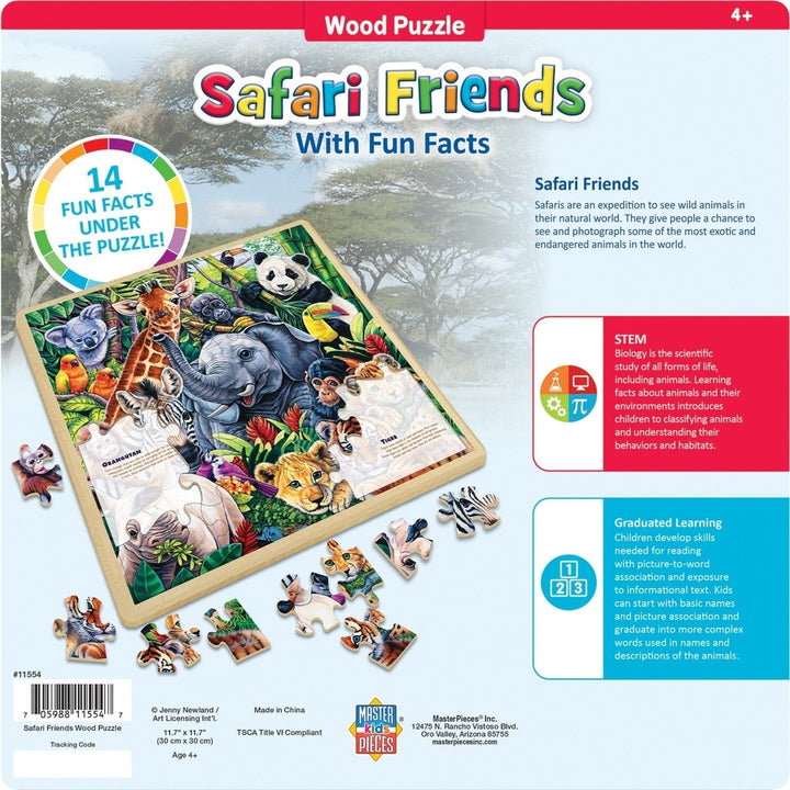 Safari Friends 48 Piece Jigsaw Puzzle Wood Fun Facts Animal Learning 11x11 Image 3