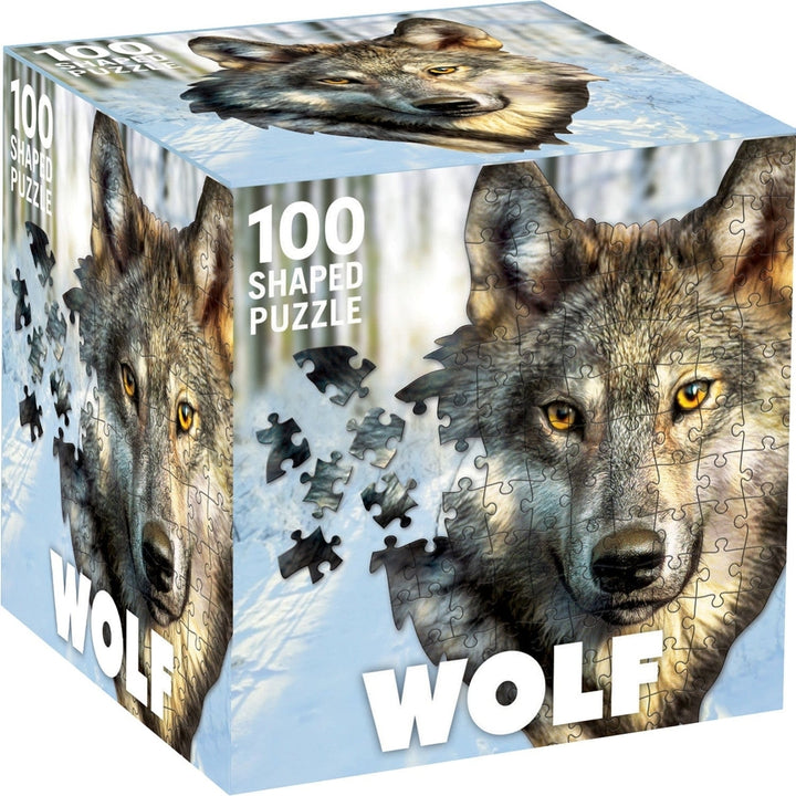 Wolf 100 Piece Shaped Jigsaw Puzzle Grey Wolf Portrait Eco-Friendly Recycled Board Image 1